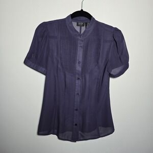 Nicole by Nicole Miller Purple Pintuck Short Sleeve Blouse Size 6